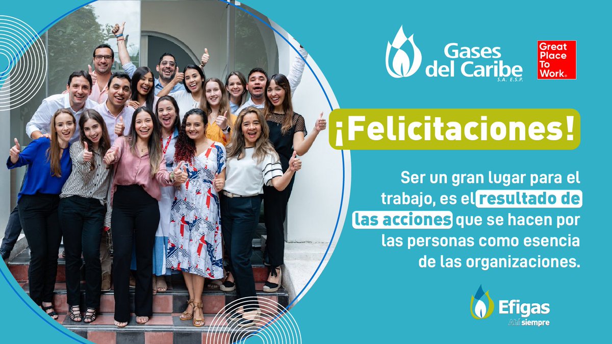 efigas_oficial's tweet photo. Trabajar continuamente por la seguridad, estabilidad y felicidad de los colaboradores es un compromiso que ustedes han logrado con excelencia.
Felicidades #GasesDelCaribe, por su reconocimiento como una de las 10 mejores empresas para trabajar en el país.
#Efigas #AhíSiempre. https://t.co/u2XBUAUN79