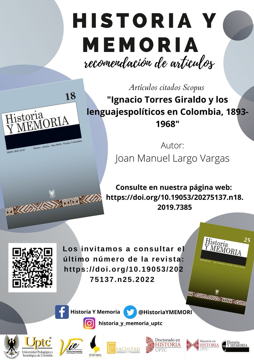 HistoriaYMEMORI's tweet photo. Los invitamos a leer nuestro artículo recomendado.
Enlace artículo: https://t.co/l3QxHx4v4g
Enlace último número: https://t.co/TU7PrhKjDY #EditorialUptc #Investigación #investigacionhistorica #ignaciotorresgiraldo #lenguajespoliticos https://t.co/P39MGaJ6l0