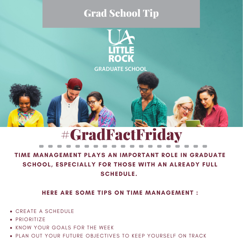 UALRGradSchool's tweet image. Check out the Graduate School's latest
tip for #GRADFACTFRIDAY. Remember, classes start
January 17, so apply today at apply.ualr.edu!