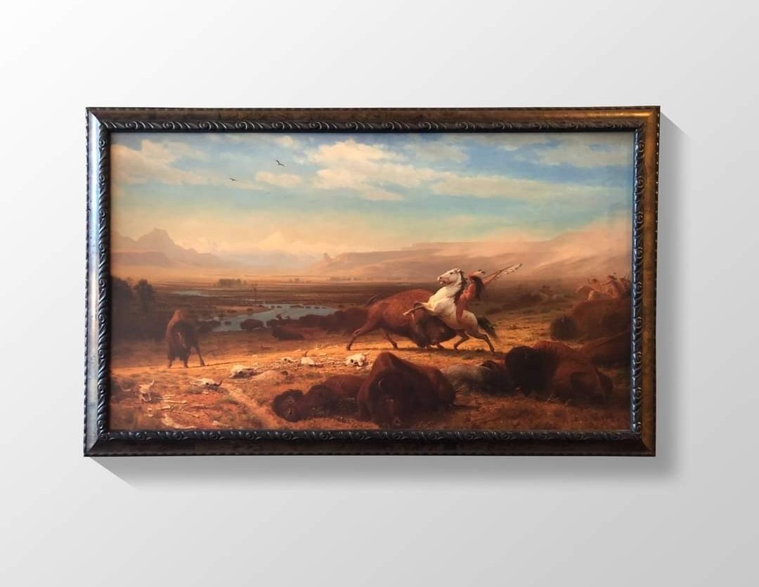 timecapframing's tweet photo. Albert Bierstadt's last painting "Last of the Buffalo" printed on canvas and framed in ornate walnut. #inspiration #bierstadt #art #interiordesigner #wallart #posters #prints #interiordesign #interiordecor #Tokyo #Germany #Europe #history #Ukraine #Pakistan #WorldcupQatar2022 https://t.co/EWfL70LSct