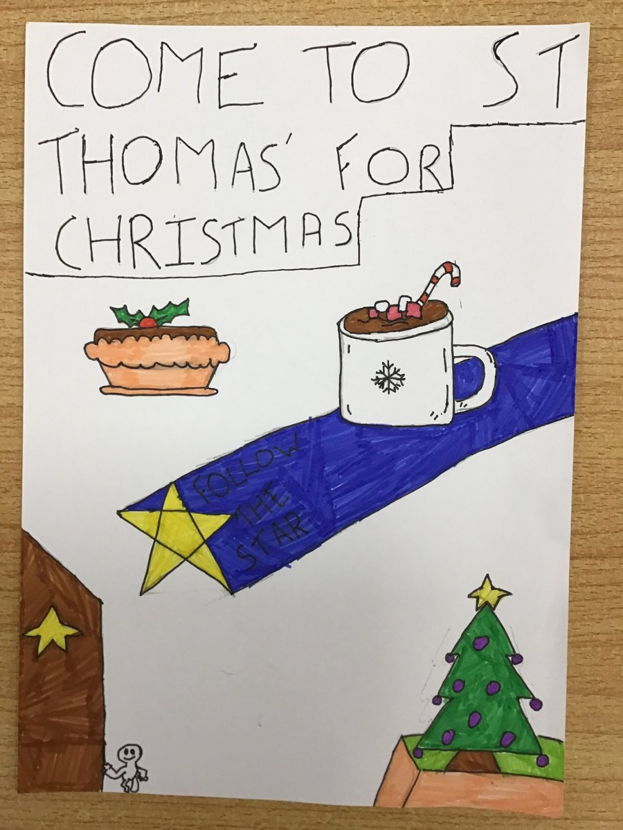 stthomasfp's tweet photo. Huge thanks to Year 6 at @STJHV for designing these fabulous Christmas posters for us. They are guaranteed to bring in the crowds! #followthestar @LDBS1836 @DioLondonCYW https://t.co/20WvkUz4LW