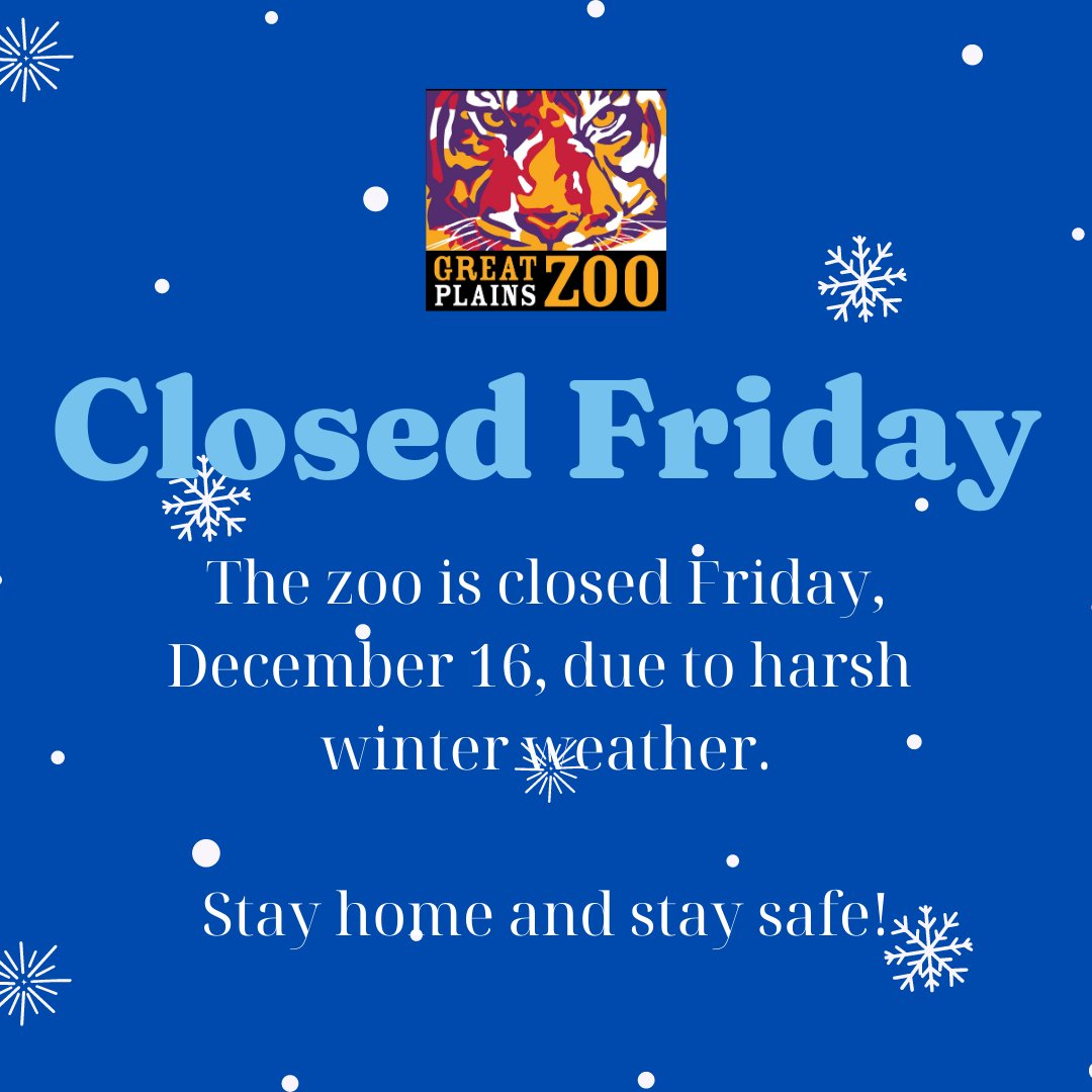 The weather outside is frightful! 

The zoo and museum are closed Friday, December 16. 

Bookworms is canceled. We'll see you next week!

#SDWX #GPZoo #snowday #SiouxFalls