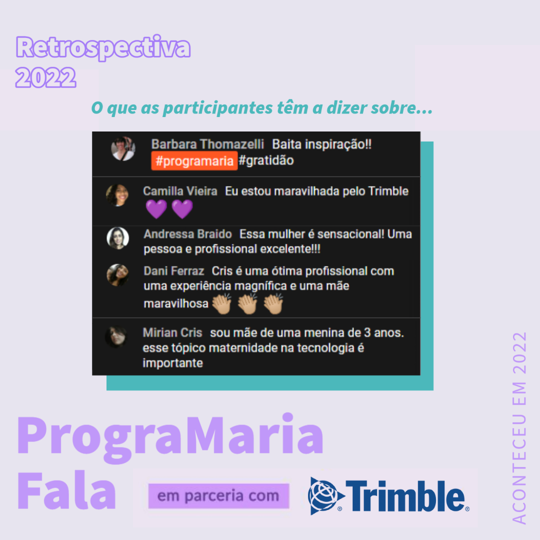 programaria's tweet photo. #Retro2022PrograMaria Durante nosso #PrograMariafala on-line 100% #gratuito, a Cristina compartilhou muito sobre #automatização de testes, estratégia, código, certificação, #framework, Transição de carreira, estudos, curiosidade, qualidade e #maternidade na carreira #tech. https://t.co/AVIkzKcG0c
