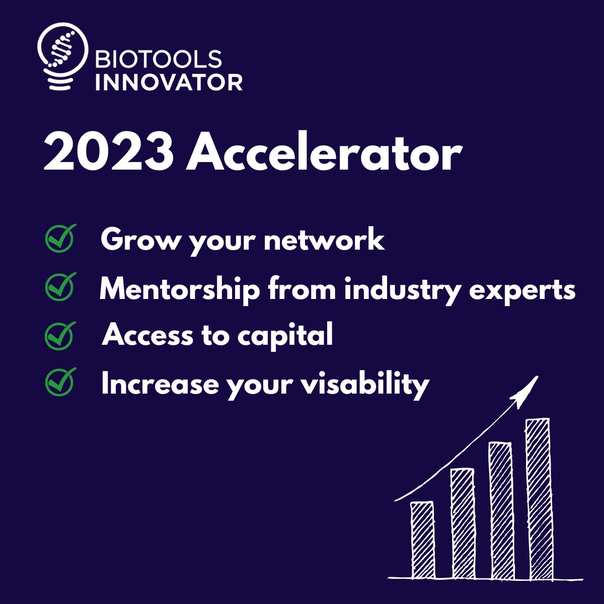 The 2023 BioTools Innovator application phase is underway. 🚀

Apply to join a cohort of startups developing cutting-edge life science research tools. 

Win up to $300k in non-dilutive prizes. 👇

biotoolsinnovator.org/apply/