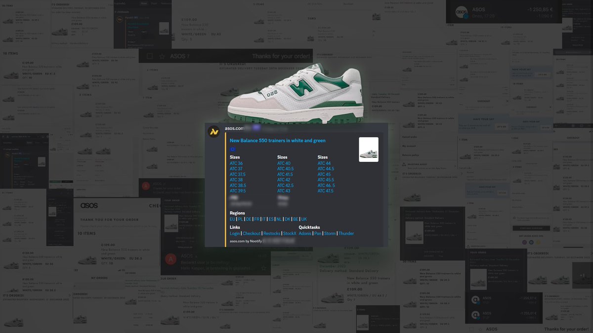 Nootify's tweet photo. New Balance 550 "White Green"

Asos custom monitor? We cooked more than 400+ pairs!

Would you like to join us? Our waitlist https://t.co/FdQqEAekoj https://t.co/A8aysBS7j0
