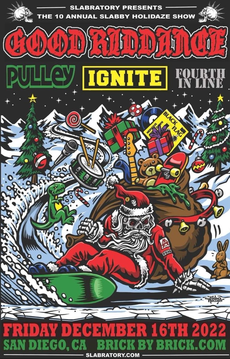 SLABRATORY CLOTHING (@slabratory) on Twitter photo Tonight!! <a href="/gr_punk/">Good Riddance</a> <a href="/PulleyMatters/">Pulley</a> <a href="/ignite2/">IGNITE</a> <a href="/4thinlinemusic/">Fourthinline</a> at the 10th annual <a href="/slabratory/">SLABRATORY CLOTHING</a> holiday show! Doors at 7pm <a href="/BrickbyBrickSD/">Brick by Brick</a> ticketweb.com/event/10th-ann…
<a href="/fatwreckchords/">fatwreckchords</a> <a href="/CyberTracks/">Cyber Tracks</a> <a href="/centurymedia/">Century Media Records</a>
<a href="/91X/">91X</a>
<a href="/sandiegopunk/">San Diego Punk</a>
<a href="/FinestMusicSD/">San Diego Music</a>
<a href="/SD_PunkShows/">San Diego Punk Shows</a>
<a href="/blink182/">blink-182</a>
<a href="/punkrockmuseum/">The Punk Rock Museum</a> Tonight!! <a href="/gr_punk/">Good Riddance</a> <a href="/PulleyMatters/">Pulley</a> <a href="/ignite2/">IGNITE</a> <a href="/4thinlinemusic/">Fourthinline</a> at the 10th annual <a href="/slabratory/">SLABRATORY CLOTHING</a> holiday show! Doors at 7pm <a href="/BrickbyBrickSD/">Brick by Brick</a> ticketweb.com/event/10th-ann…
<a href="/fatwreckchords/">fatwreckchords</a> <a href="/CyberTracks/">Cyber Tracks</a> <a href="/centurymedia/">Century Media Records</a>
<a href="/91X/">91X</a>
<a href="/sandiegopunk/">San Diego Punk</a>
<a href="/FinestMusicSD/">San Diego Music</a>
<a href="/SD_PunkShows/">San Diego Punk Shows</a>
<a href="/blink182/">blink-182</a>
<a href="/punkrockmuseum/">The Punk Rock Museum</a>
