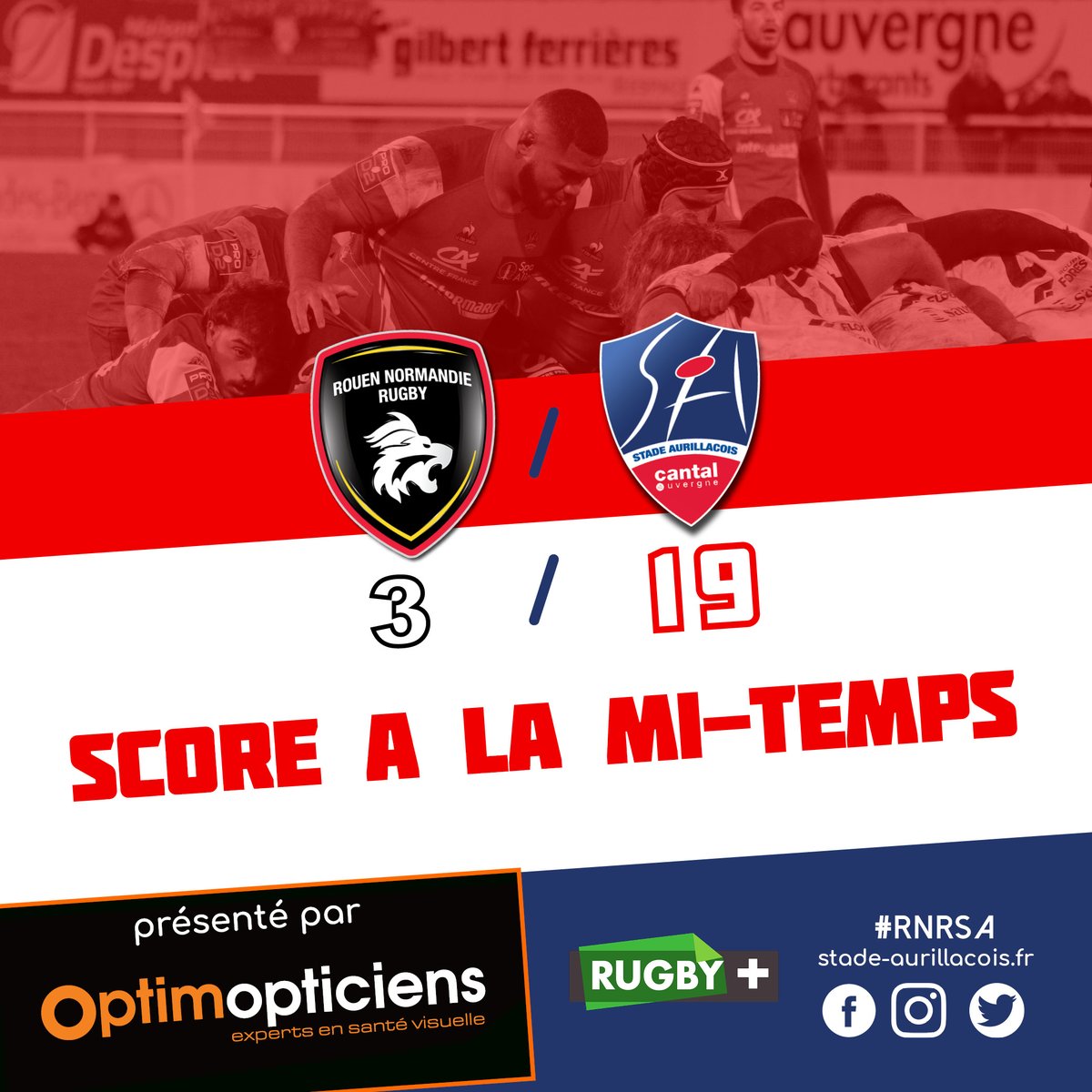 SArugbyofficiel's tweet photo. #RNRSA
Le score à la mi-temps présenté par Optim Opticiens :
@RouenNdieRugby : 3 / @SArugbyofficiel : 19
1ère mi-temps en faveur des cantaliens avec un essai de David Delarue,4 pénalités et 1 transfo pour Marc Palmier
Allez le Stade !
#SAfamily #StadeAurillacois
🔴🔵🏈🏈💪💪 https://t.co/SXz5uZAZaC