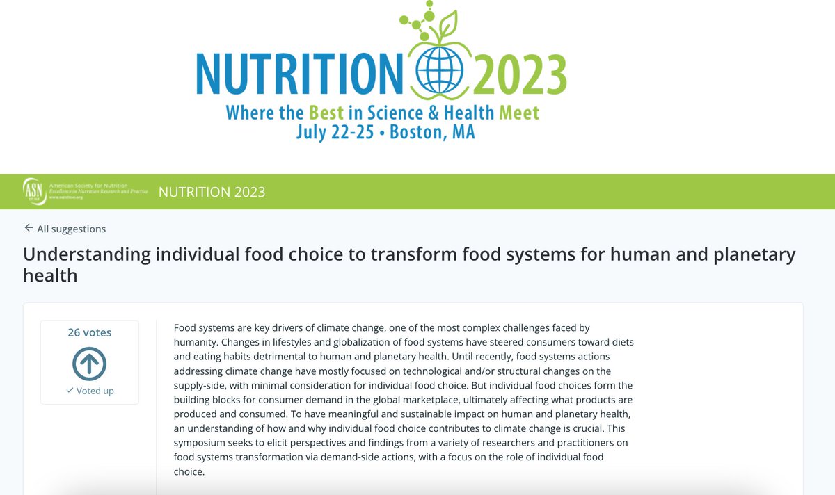🗳️VOTE🗳️ for @DFC_Program's #sessionidea for @nutritionorg's #2023 meeting‼️ ⬇️ GO ⬇️ nutrition.org/n23-session-id… Find 'Understanding individual food choice to transform food systems for human and planetary health' ⬇️ GO ⬇️ #Upvote 🆙🗳️ our proposed session‼️ No logins required‼️