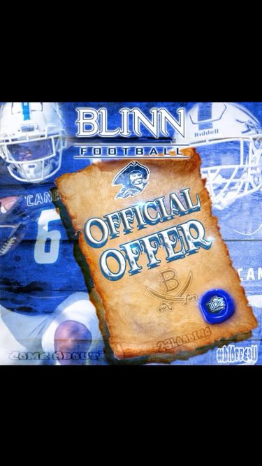 I am blessed to receive an offer to further my education and play football at Blinn College. Thank you @CoachAschenbeck @Coach_RyanMahon @CoachR_Jones @CoachLopez64 @BrenhamFootball