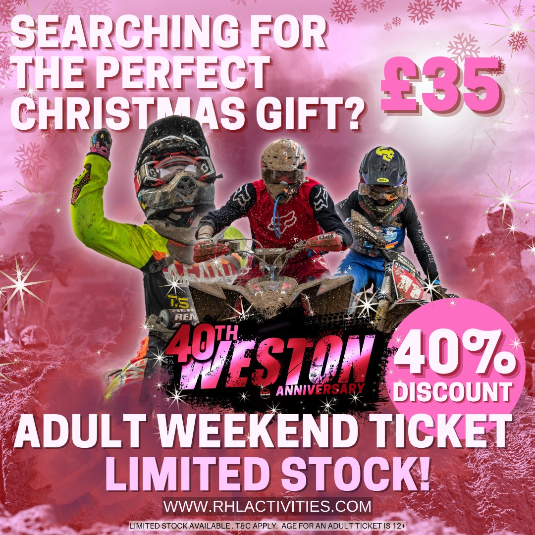 Searching for the perfect Christmas gift this year? Why not purchase an Adult Weekend Ticket for £35.00.

rhlactivities.com/store/tickets/…

#WBR #WBR23 #WBR40th #WestonBeachRace #BeachRace #SandRace #Dirtbikes #Sidecar #Quads #QuadBike #Festival #Motorsport #Offroad #UK #RHLActivities