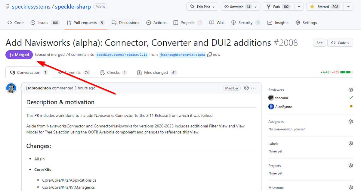 So, this just happened💥! Mega kudos to <a href="/JSDBroughton/">jsdb</a> for the great work and long nights🧙‍♂️

Coming 🔜: a <a href="/SpeckleSystems/">Speckle</a> connector for <a href="/Navisworks/">Navisworks</a> 🔌