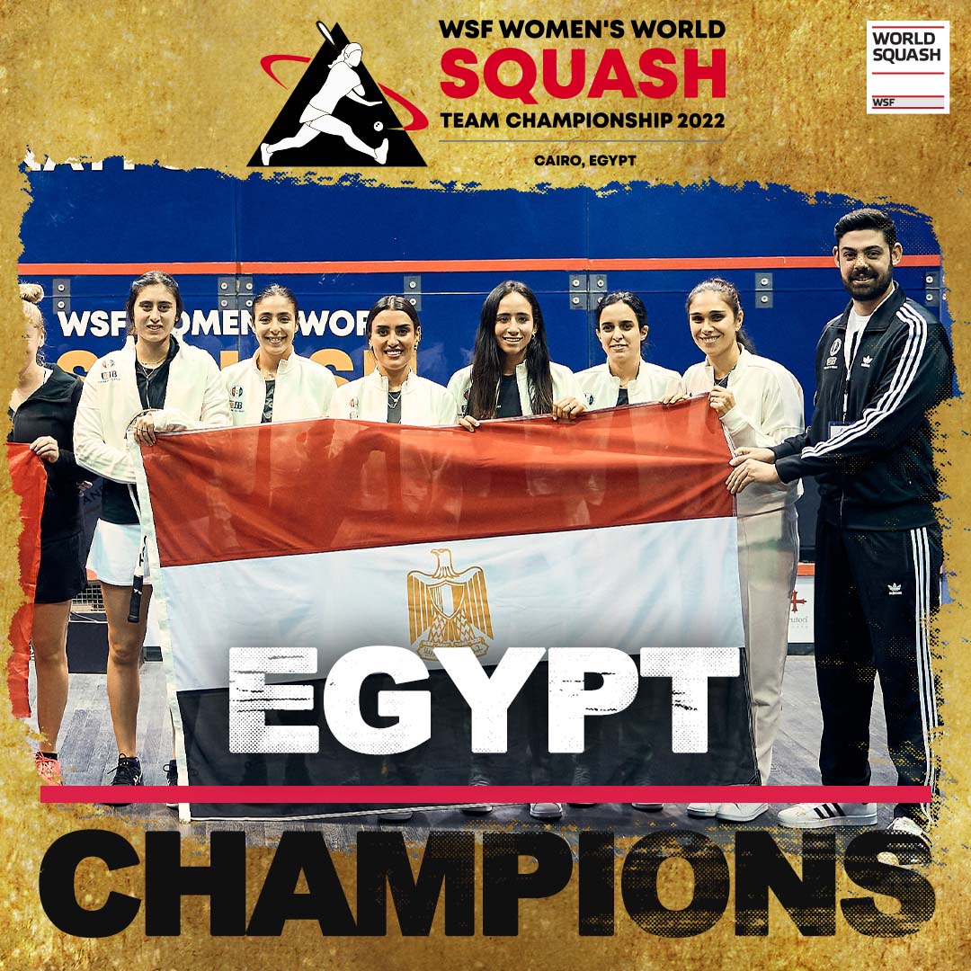 WorldSquash's tweet photo. 🇪🇬 2-0 🇺🇸
EGYPT DEFEND THEIR TITLE AND ARE THE 2022 WSF WOMEN'S WORLD TEAM CHAMPIONS!
مصر بطلة العالم!
#WSFWWT @MasrSquash https://t.co/0YiWwjeqis