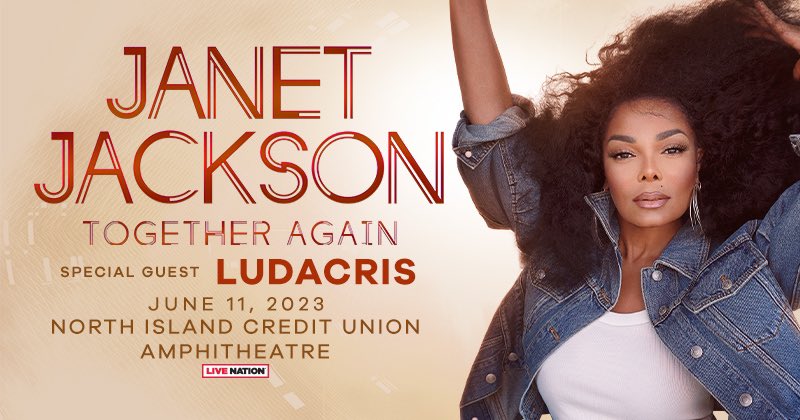 It’s time! Tickets are on sale now for <a href="/JanetJackson/">Janet Jackson</a> Together Again Tour with special guest <a href="/Ludacris/">Ludacris</a> at North Island Credit Union Amphitheatre on June 11th! See you there.

ticketmaster.com/event/0A005D87…