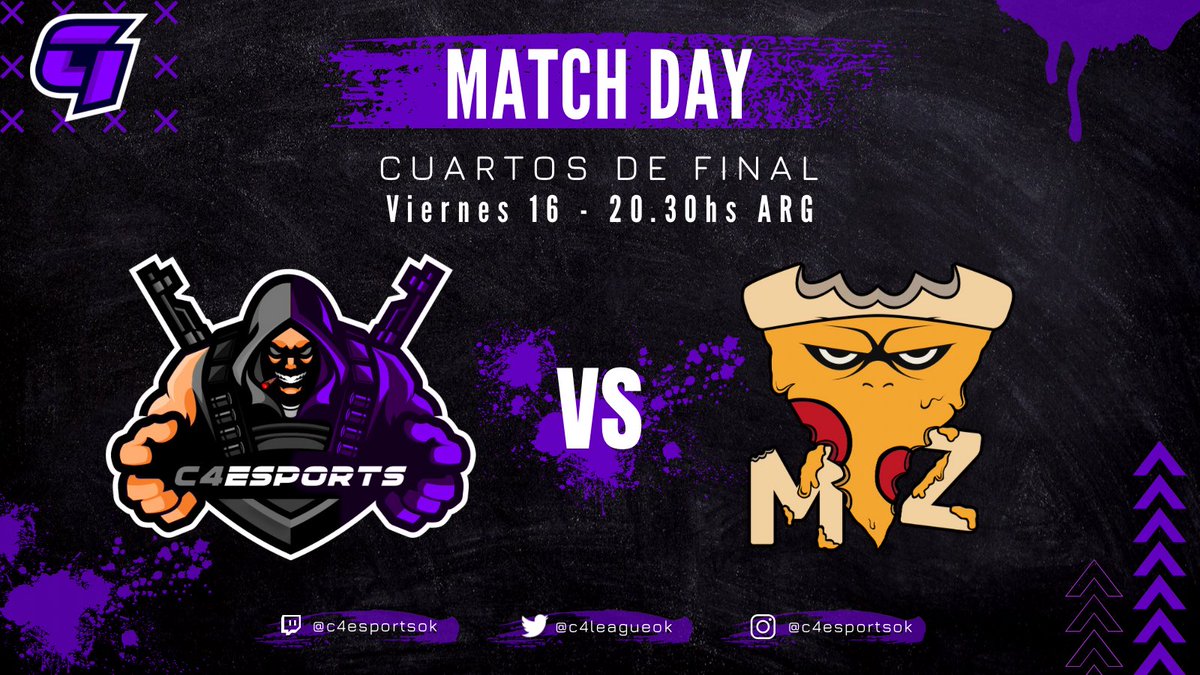 Juegan hoy 16 de diciembre, 20.30hs. <a href="/c4esportsok/">C4</a> vs <a href="/MZteamesports/">MZ Team 🍕</a> 
Quien quedará en la semifinal?🔥

Lo vamos a estar transmitiendo por Twitch.tv/c4esportsok los casters van a ser <a href="/Garybaldo2/">Gary 🏳️‍⚧️</a> y <a href="/barbascaster/">Miguel Casas Beramendi</a> No se lo pierdan.