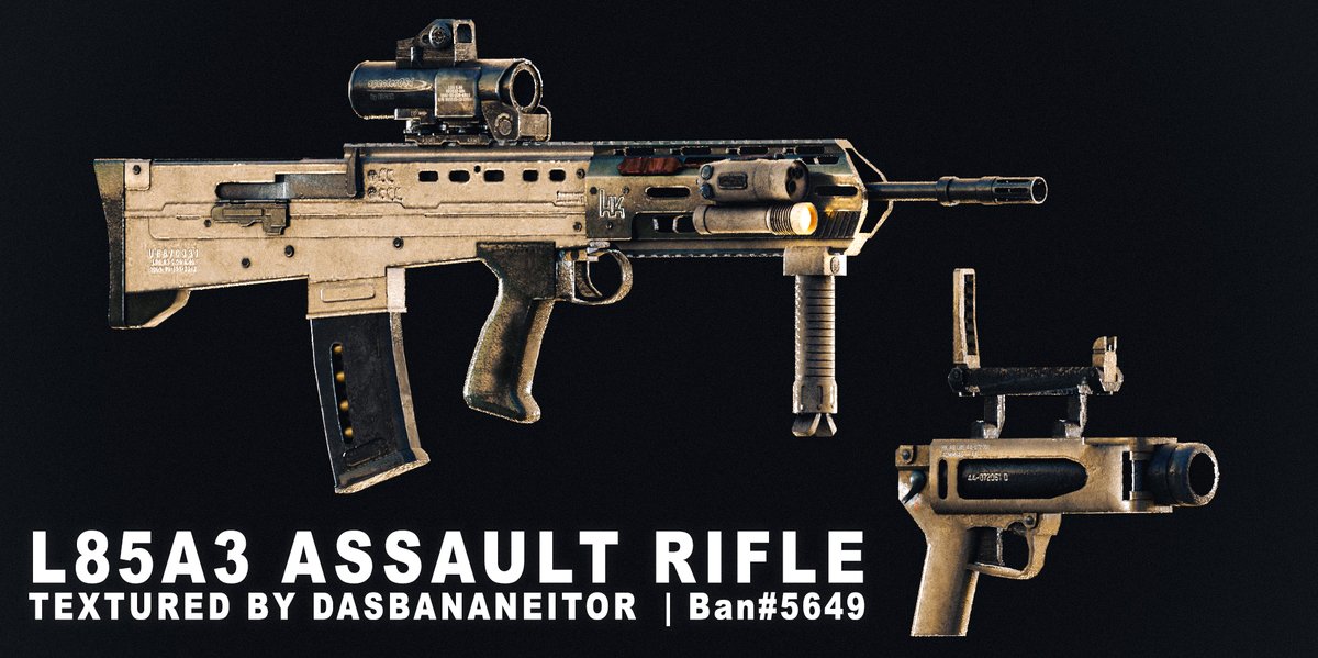 🇬🇧 L83A3 Rifle &amp; Attachments
Texture Commission &amp; Render

Textured by : Ban#5649

Likes and RT's are greatly appreciated.

Order : discord.gg/pVD3WMCpeb

#Roblox #RobloxDev #robloxart #texture #modeling 
#blender