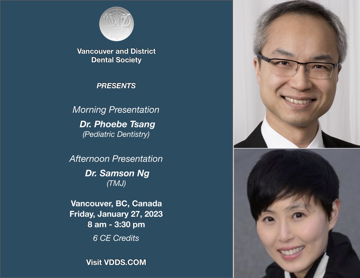 VDDSVancouver's tweet photo. Dr. Samson Ng and Dr. Phoebe Tsang present LIVE in Vancouver, Fri Jan 27, 2023 at Fairmont Waterfront Hotel https://t.co/aAmhxiQnRS for VDDS' 2022/23 season program! #vdds #dentalce #dentist #rdh #cda #dentallabtech #denturist #dentaltherapist #tmj #pediatricdentistry #dentalce https://t.co/e1kn70NGR7