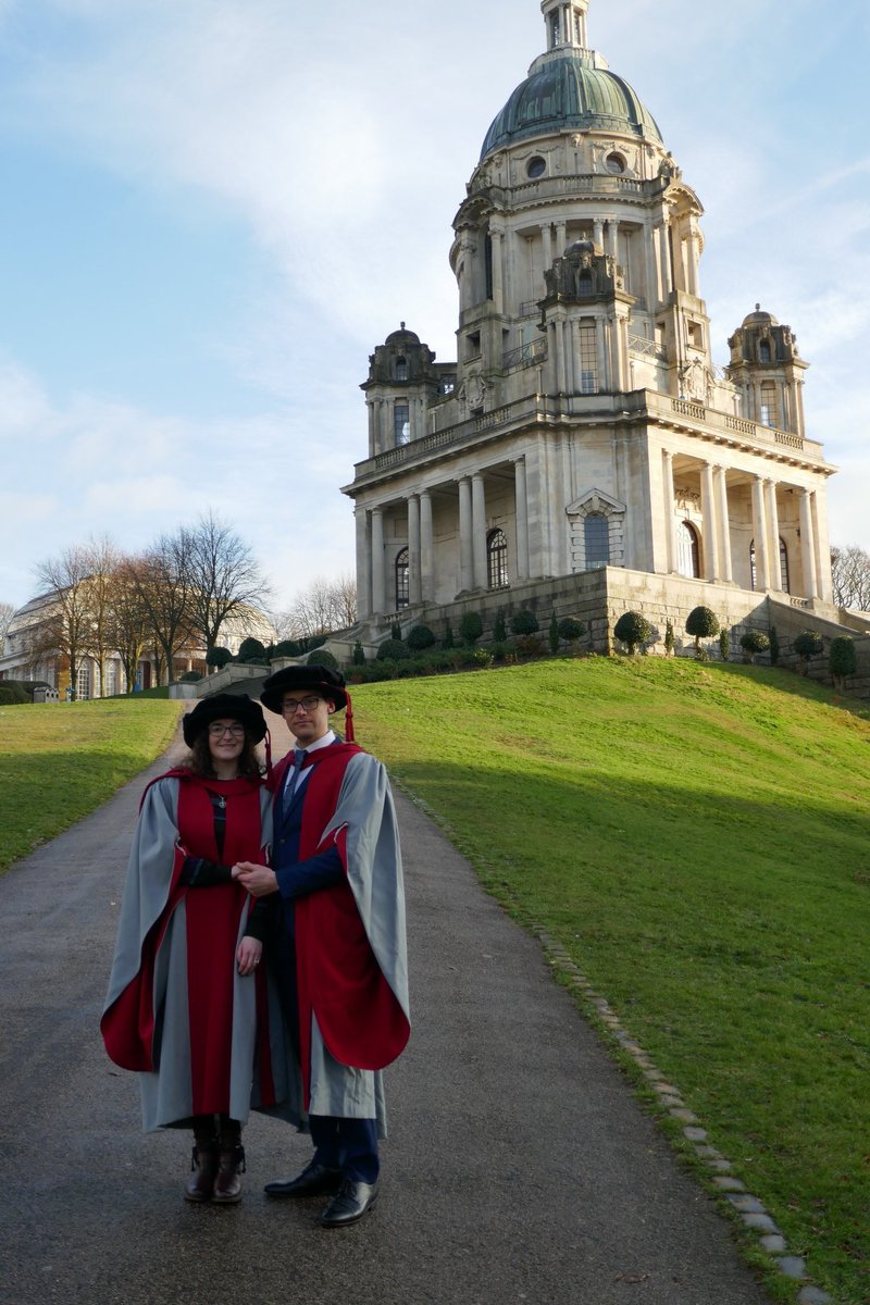 CG_Armstrong's tweet photo. Congratulations to my fantastic wife Sapphire on her PhD graduation! I'm so proud of all her hard work getting to this day. Also a pleasure to visit Lancaster University and walk around in my robes again 🎓 This time we went to the Ashton Memorial for photos with snowy weather ❄️ https://t.co/xc4dLGO76I