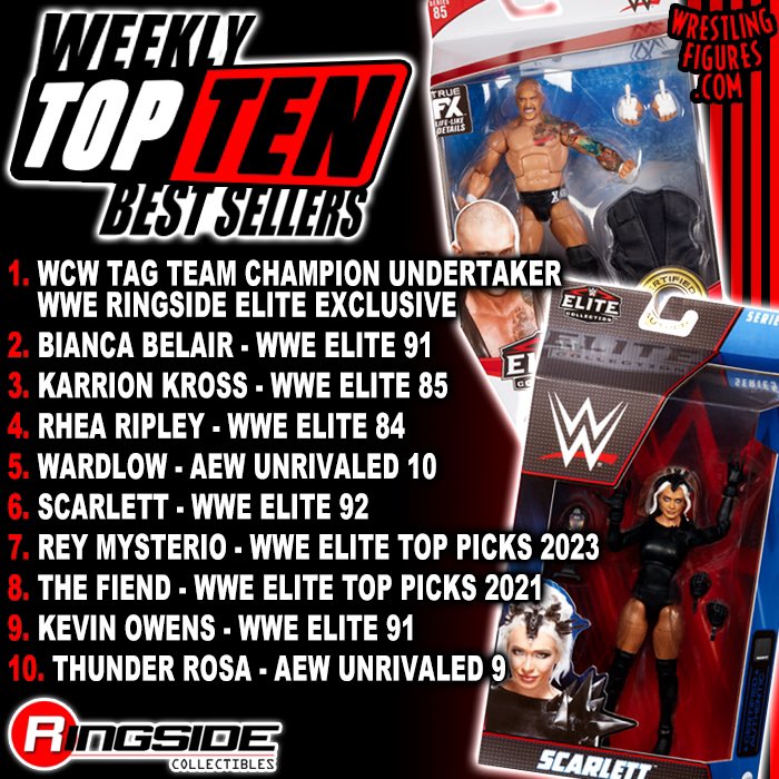 New Weekly #TopTen Best Sellers! #RSCWeeklyBestSellers

Shop #BestSellers at ringsid.ec/RSCBestSellers

#RingsideCollectibles #WrestlingFigures #Mattel #WWE #WWEEliteSquad #AEW #AllEliteWrestling #WWERaw #SmackDown #Jazwares #AEWRampage #AEWDynamite #Scarlett #KarrionKross