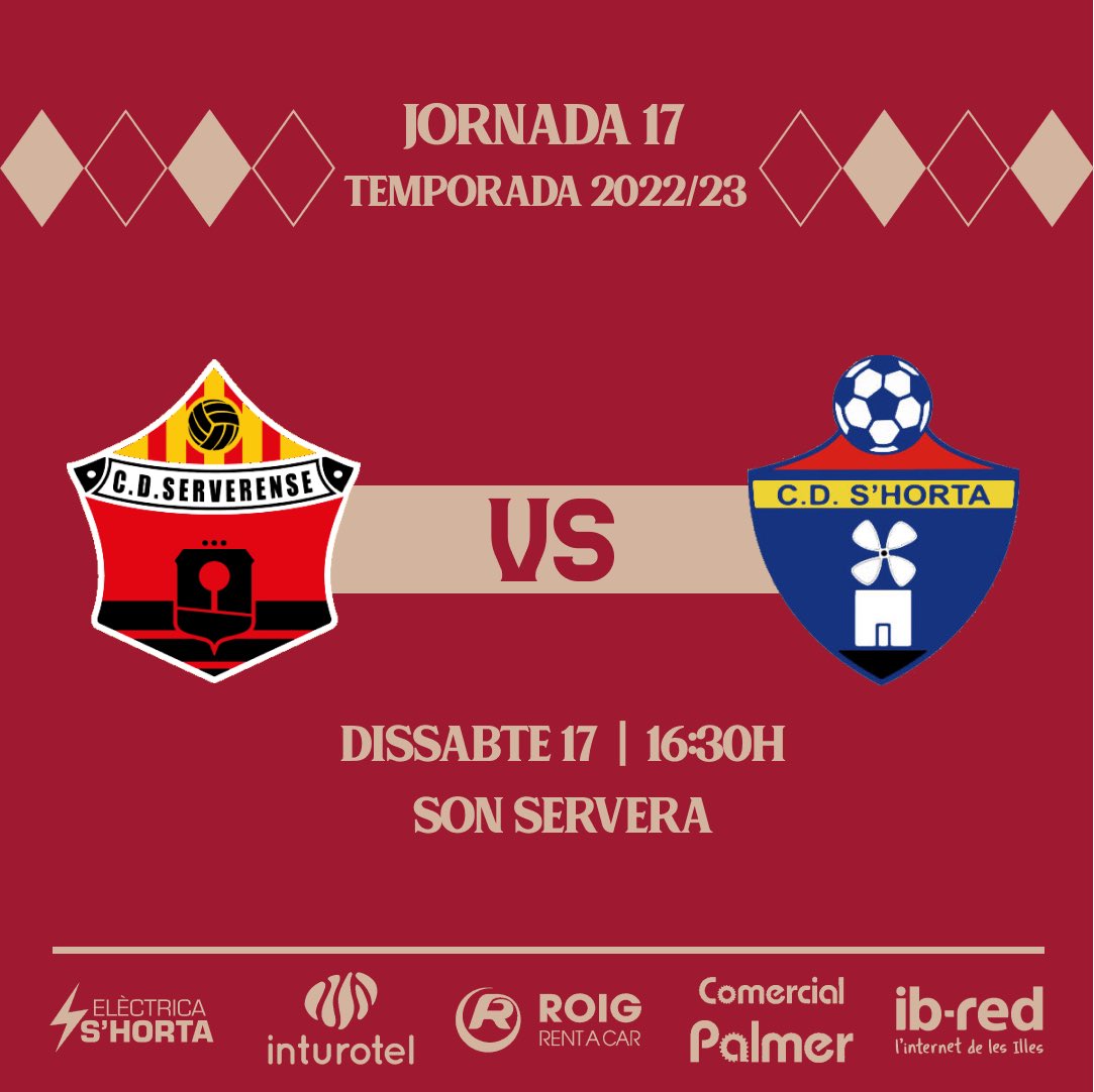 A PER LA VICTÒRIA DINS SON SERVERA

⚽ Aquesta jornada visitam el <a href="/cdserverense/">CD Serverense</a>, equip que es troba a la posició numero 8

💪🏼 Després de tornar a guanyar diumenge, volem continuar la bona ratxa per allunyarnos de zona perillosa

#TotAlVermell♦️