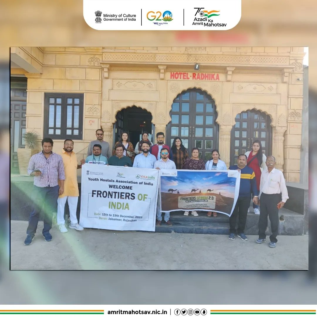 AmritMahotsav's tweet photo. The exciting journey to discover the boderland of #Jaisalmer has started. Stay tuned to know what all the #FrontiersOfIndia 2.0 Quiz winners explore on this adventure of a lifetime & be a part of this unique experience
#AmritMahotsav #BordersOfIndia #MainBharatHoon @M_Lekhi https://t.co/6E77wi6RR6