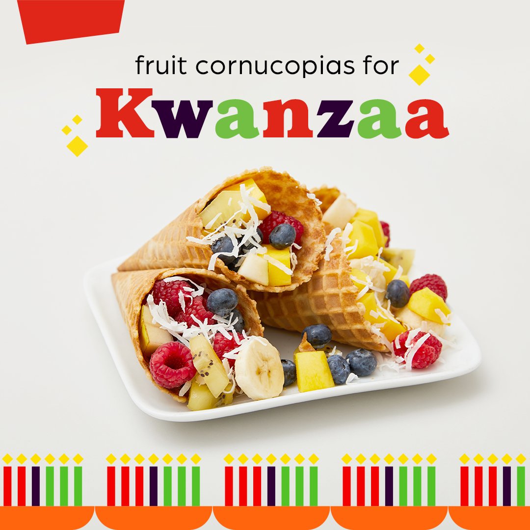 Build excitement for Kwanzaa by making these sweet and simple fruit cornucopias together! Visit bit.ly/3Yljdif for the recipe. ❤️🖤💚