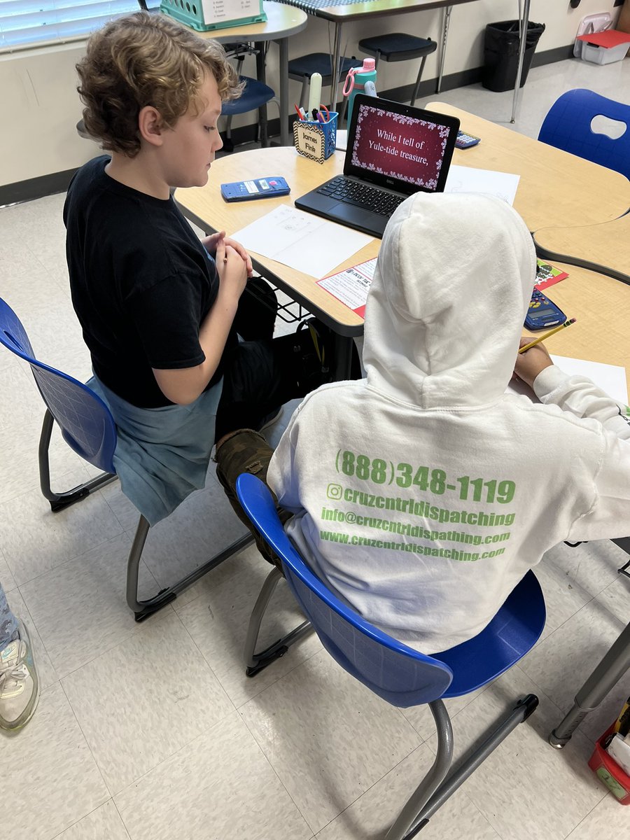 MsBennettROSA's tweet photo. Today in math, the students used Christmas Carols to figure out math word problems based on lyrics and verses. @ROSAMrsEller @ROSArockets https://t.co/bzldbrwpEA
