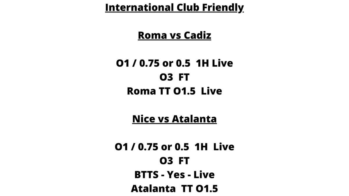 ROICapper1's tweet photo. Show Support by Hitting the Like Button or Retweeting. 👊🙏
#internationalclubfriendlies #clubfriendlies #atalanta #nicefc #asroma #cadiz #leedsunited #realsociedad #sportsbetting #freeplays #liveplays #sportsbettor #sportsbets
All Sports Monthly: ⬇️
https://t.co/JQAqdiCpkl https://t.co/EV7gCvJV0o