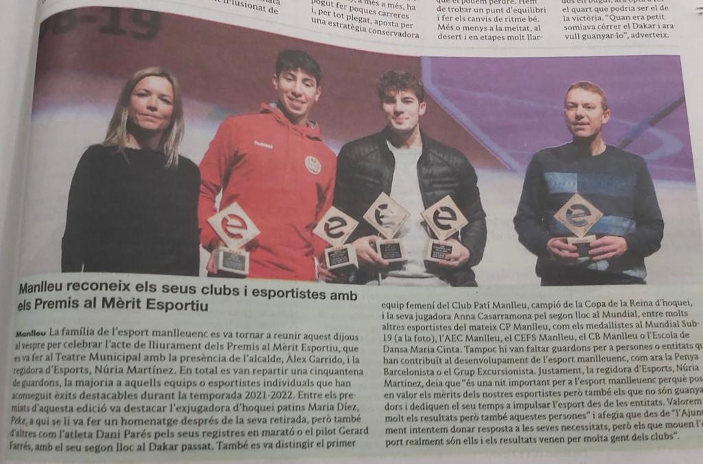 Gracias <a href="/ajManlleu/">Ajuntament Manlleu</a> por el reconocimiento al mérito deportivo de jugadores de hockey patín de <a href="/cpmanlleu/">Martinelia Club Patí Manlleu</a> “Mèrit Esportiu Manlleuenc 2022” Moltes felicitats a tots! <a href="/PanequeM/">Miguel Paneque</a> <a href="/bielauteet/">Biel Autet</a> <a href="/TeamHockeyPatin/">Team Hockey Patín Chile</a>