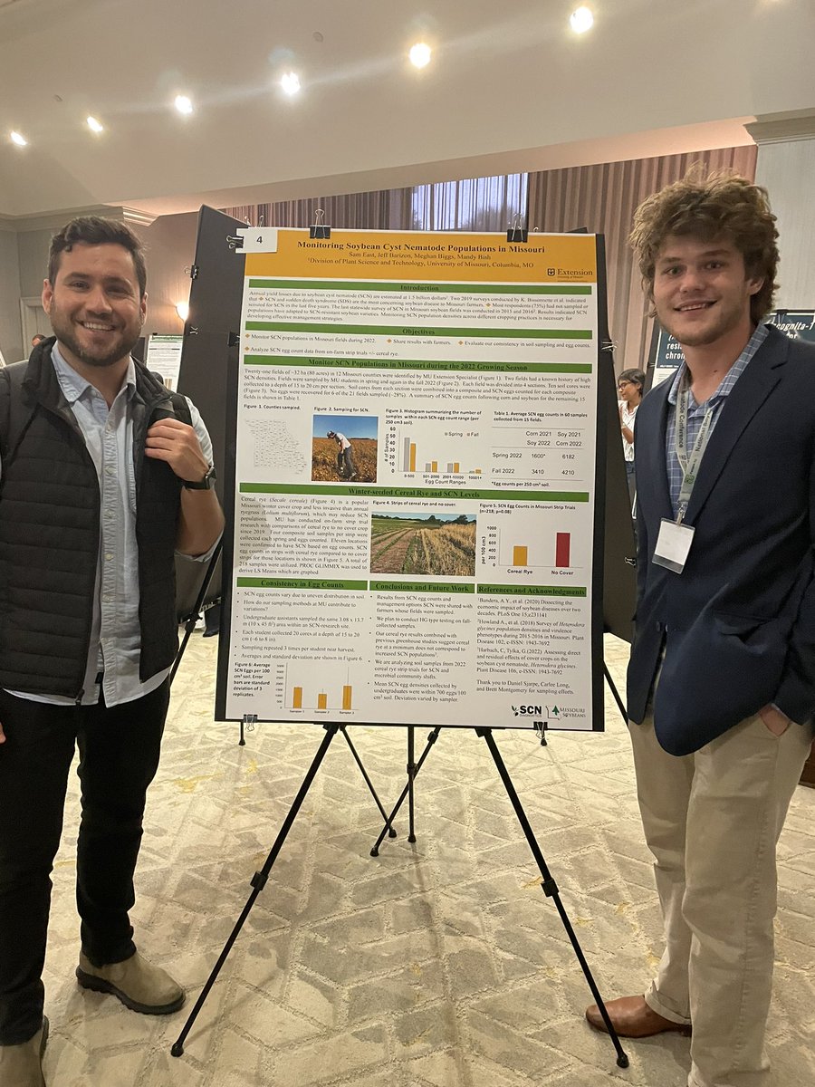 Sam East,<a href="/cafnr/">Mizzou CAFNR</a> undergrad, presented highlights from his summer in the field crop pathology program during the 2022 National Soybean Nematode Conference. Not possible without support of <a href="/SCNdiagnostics/">SCN Diagnostics</a> and nematologist <a href="/JeffBarizon/">Jeff Barizon</a>.

<a href="/MUExtAgEnviron/">MU Extension - Agriculture and Environment Program</a> 
<a href="/missourisoybean/">Missouri Soybeans</a> 
#NSNC2022