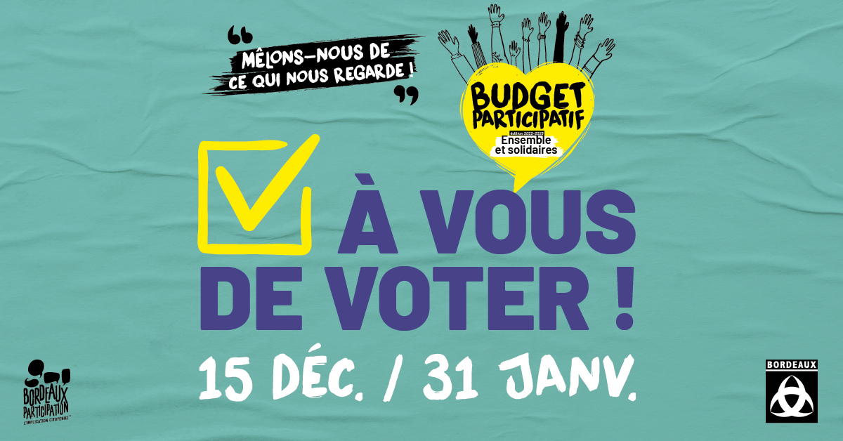 [BUDGET PARTICIPATIF - APPEL AUX VOTES] 
Les membres de la commission ''Lutte contre les féminicides'' ont besoin de votre soutien ! 
Votes ouverts jusqu'au 31 janvier👉participation.bordeaux.fr/processes/budg… 
#JCI #LutteContreLesFéminicides #NousToutes #BudgetParticipatif <a href="/Bordeaux/">Bordeaux</a>