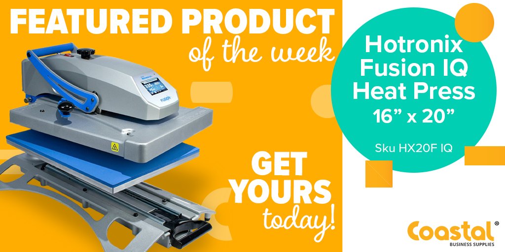 This week's #FeatureFriday product is the Hotronix Fusion IQ 16" x 20" heat press. Take your business to the next level with this high quality work horse. 

➡️Get yours here: ecs.page.link/kLUps

#heatpress #vinyl #sublimation #lasertransfer #htv #coastalbusiness