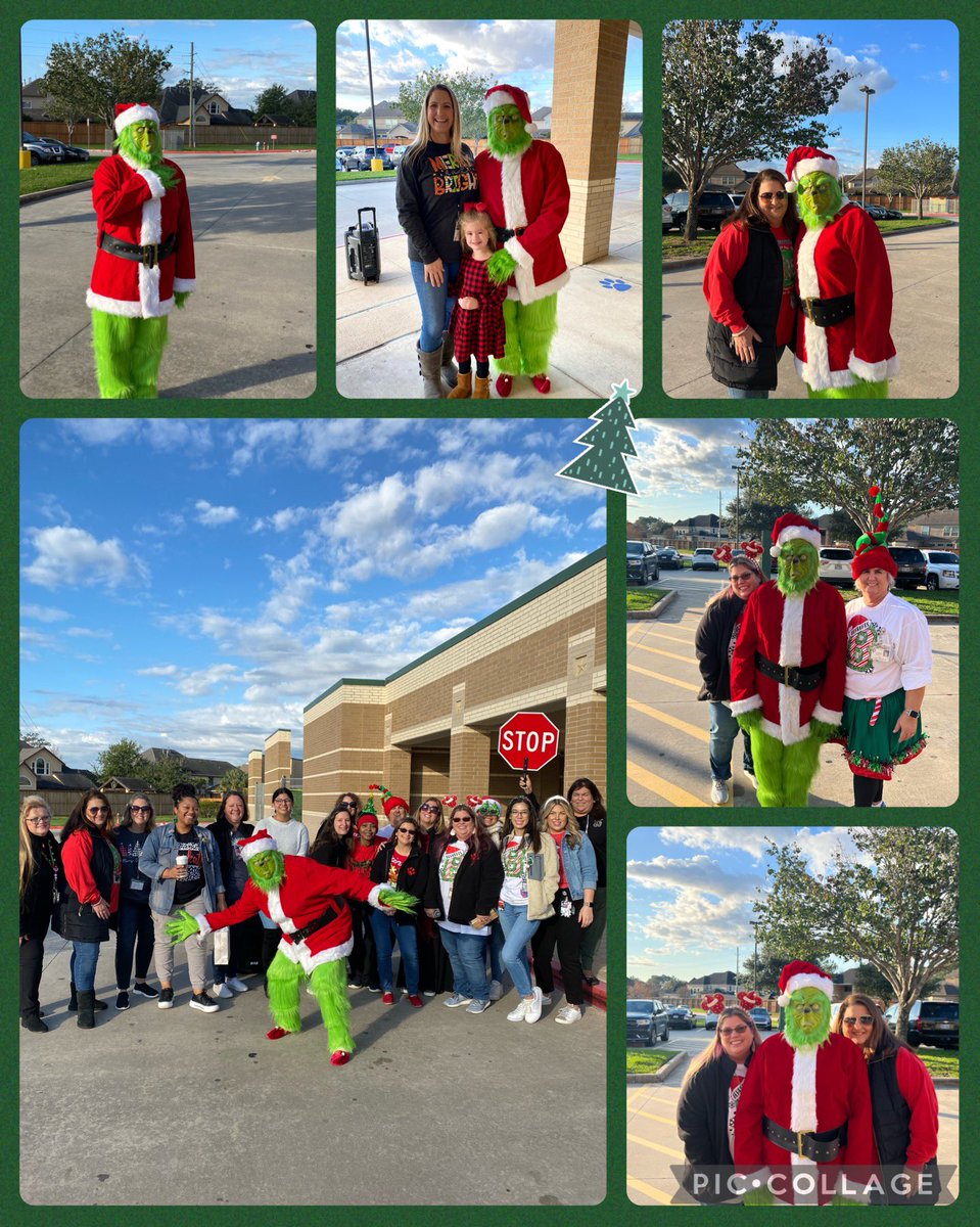 Fernandez_CTC's tweet photo. Black Elementary had a surprise visit from the “Grinch” @ the car rider line today. He even stopped to do the pledges. 🎄@BlackBearkats https://t.co/eNy3RQjr3R
