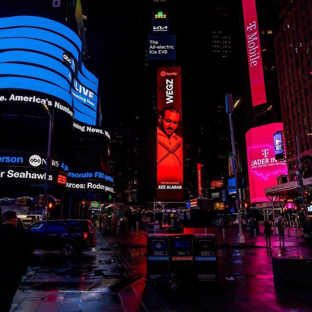 CairoScene's tweet photo. #SceneSpotted: Egyptian superstar rapper @Wegzkrofficial spotted on the towering screens of Times Square, New York City. https://t.co/dswv4f2aDd