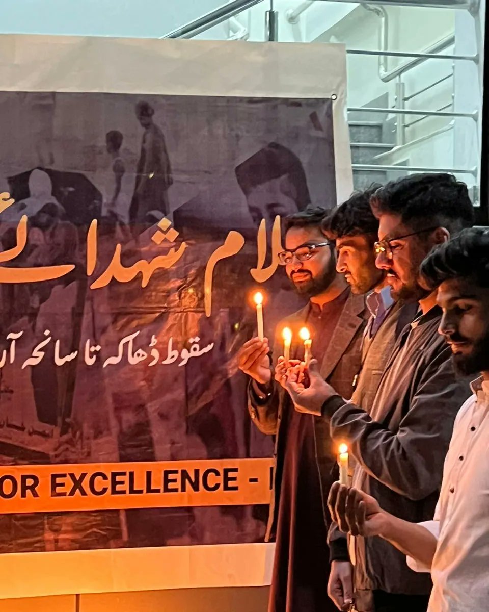 RSE__Official's tweet photo. RSE members lighting candles outside Riphah potohar campus, in memory of APS students and Dhaka Fall martyrs.

#16DecBlackDay 
#RSE
#RiphahInternationalUniversity https://t.co/i5Nha3mPb1