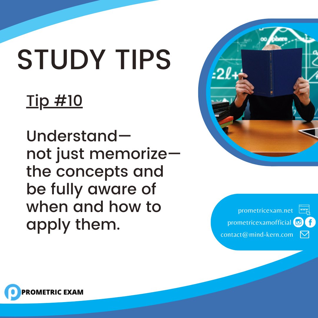 ExamPrometric's tweet photo. Study Tip #10: Don't just memorize but also understand what you are learning.

Follow us for more tips! https://t.co/er5GfOVff4