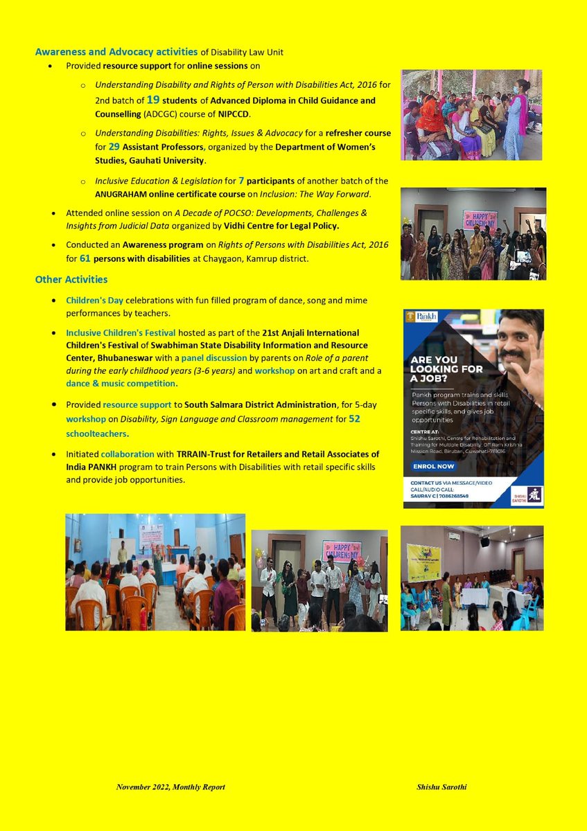 ShishuSarothi's tweet photo. In November, we continued with our regular activities, trainings and programs. 

Have a look at our monthly activity update.

You can support us too by contributing through this link: https://t.co/tIIL1if0ys 

#ActivityUpdate #WorkUpdate #NothingAboutUsWithoutUs #LeaveNoOneBehind https://t.co/LJUSn65o1I