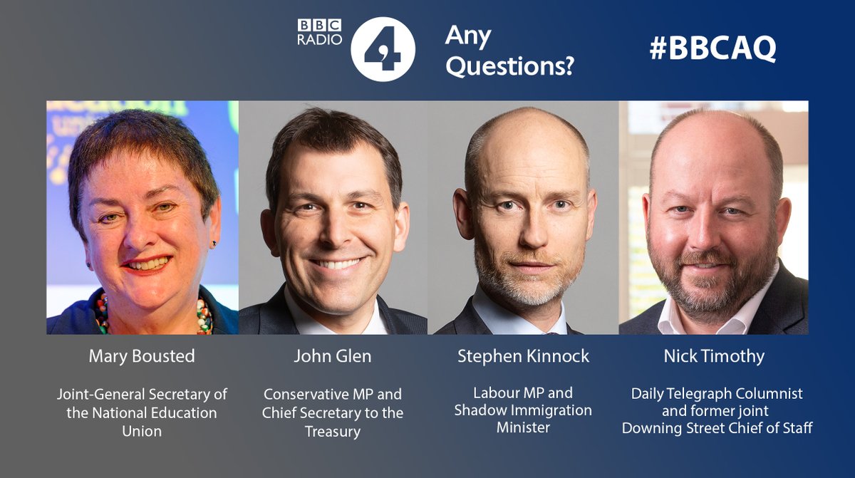 On the final Any Questions of 2022, @AlexForsythBBC is joined at Compton Verney Art Gallery in Warwickshire by Mary Bousted, John Glen MP, Stephen Kinnock MP and Nick Timothy. Listen 8pm Friday / 1:10pm Saturday on @BBCRadio4 or on demand on @BBCSounds bbc.in/3HGlcaO