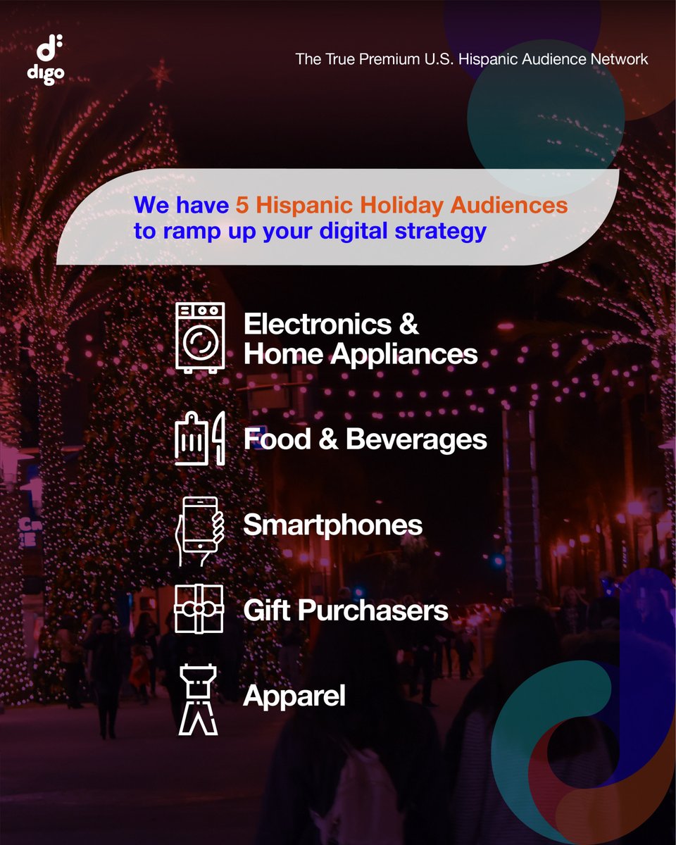 cognatehispanic's tweet photo. Digo: Audience Marketplace is the solution to easily connect to Christmas Shoppers, with our platform of premium cookieless audience segments, you may access these audiences and go all in with your holiday campaigns.
#Digo #HispanicAudiences https://t.co/jR6Nvemu9n