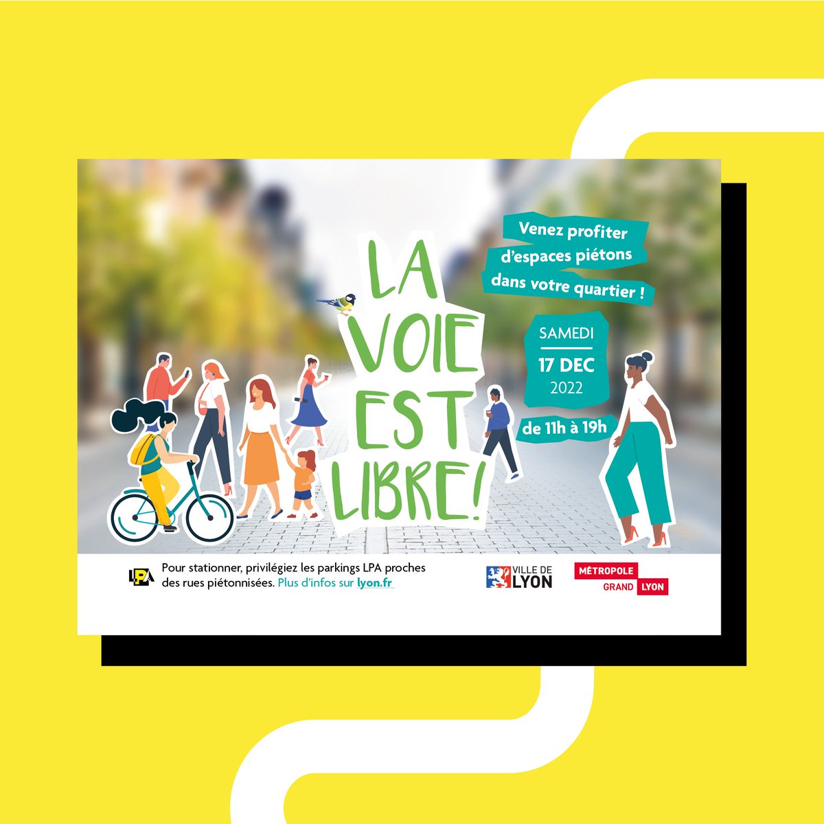 lpa_mobilites's tweet photo. 📣 Samedi 17 décembre, certains quartiers de la ville deviennent piétons à l'occasion de #LaVoieEstLibre.
Vous souhaitez vous joindre à l'événement ? Plus d'infos sur le site de la ville ! 😉 #ParcAuto #Lyon https://t.co/s7QXjjItvB