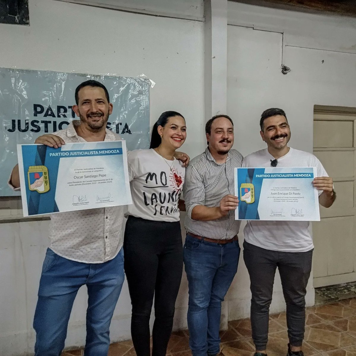 JuninPartido's tweet photo. Asumieron las nuevas autoridades del Partido Justicialista de nuestro departamento. El compañero Santiago Pepa es el nuevo presidente del PJ Junín y el compañero Renzo Strappazzon es el Secretario General de la Juventud Peronista. https://t.co/L5WuSxWlVn