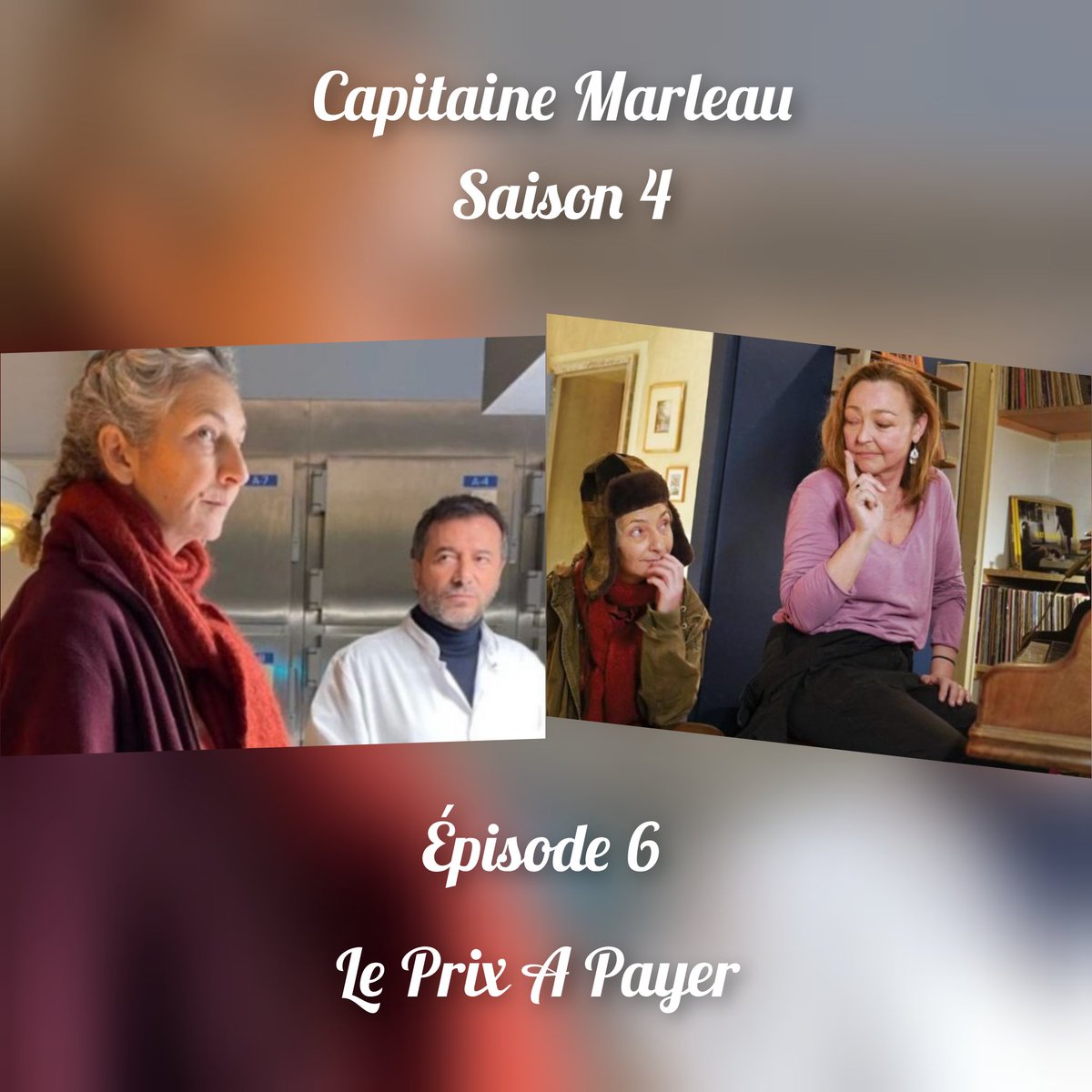 🚨 Capitaine Marleau 🚨
Saison 4 série policière ce soir
🎬 Épisode 6 'Le Prix A Payer'
avec en guest pour accompagner
#CorinneMasiero 
@bernard_montiel & #CatherineFrot
📽️#JoséeDayan 
📺  @France2tv a 21h10