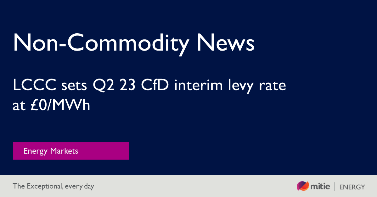 The Q2 23 Contracts for Difference Interim Levy Rate (ILR) has been set to £0.000/MWh by the scheme’s administrator, the Low Carbon Contracts Company (LCCC)
#EnergyMarkets