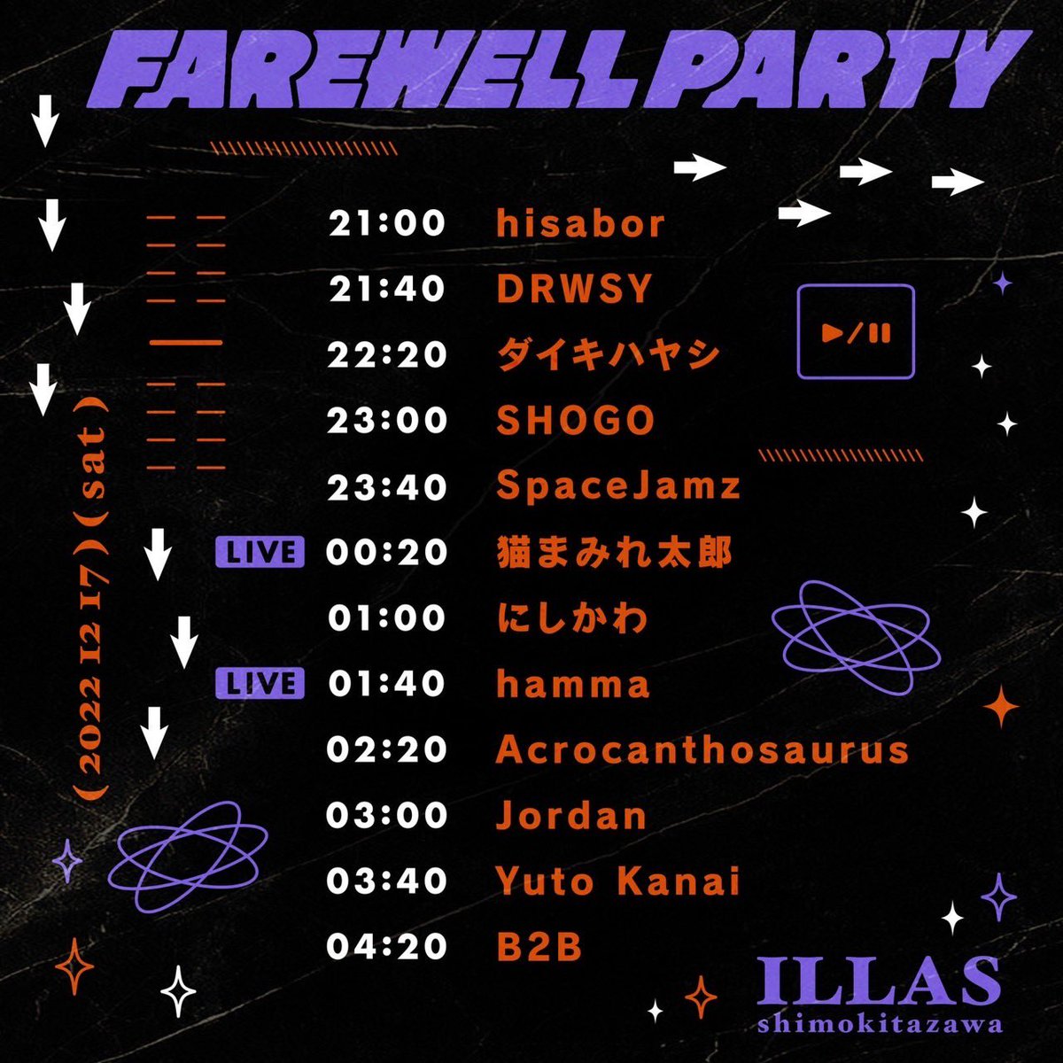 wldofcat's tweet photo. 【イベント情報】12/17(土)深夜
下北沢ILLASにてhisaborさんの送別イベントです。音楽始めて割と序盤からずっとお世話になってるDJ兼オーガナイザーなので寂しさもあるけど、最後までナイスパーティかましていきたい！年の瀬でもあるのでみんなで遊ぼう〜 https://t.co/hDaRcQVUBb