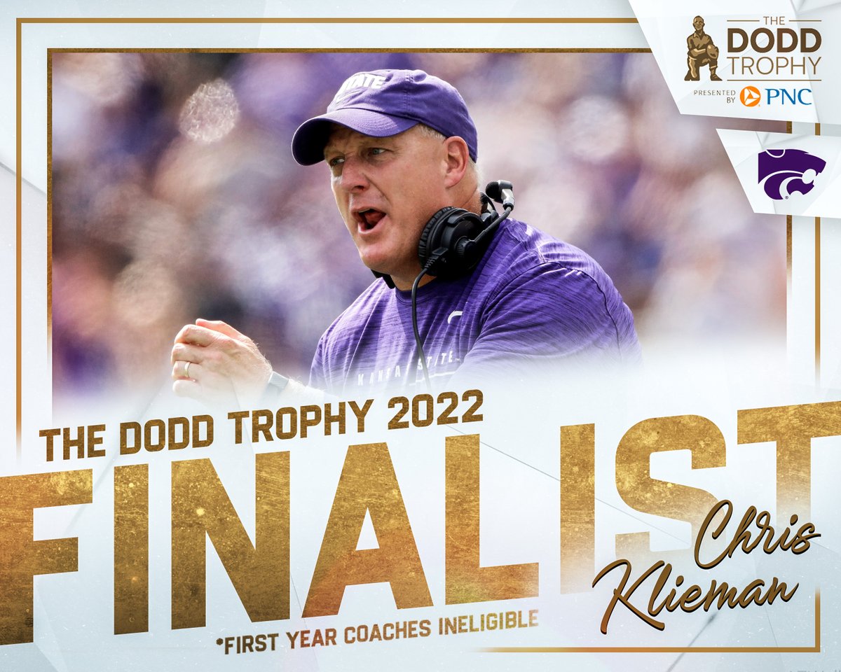 Fan Voting is now open for the 2022 #DoddTrophy! RT to cast your vote for Chris Klieman as the Dodd Trophy Coach of the Year 🏆

@KStateFB | #KStateFB
Presented by @PNCBank