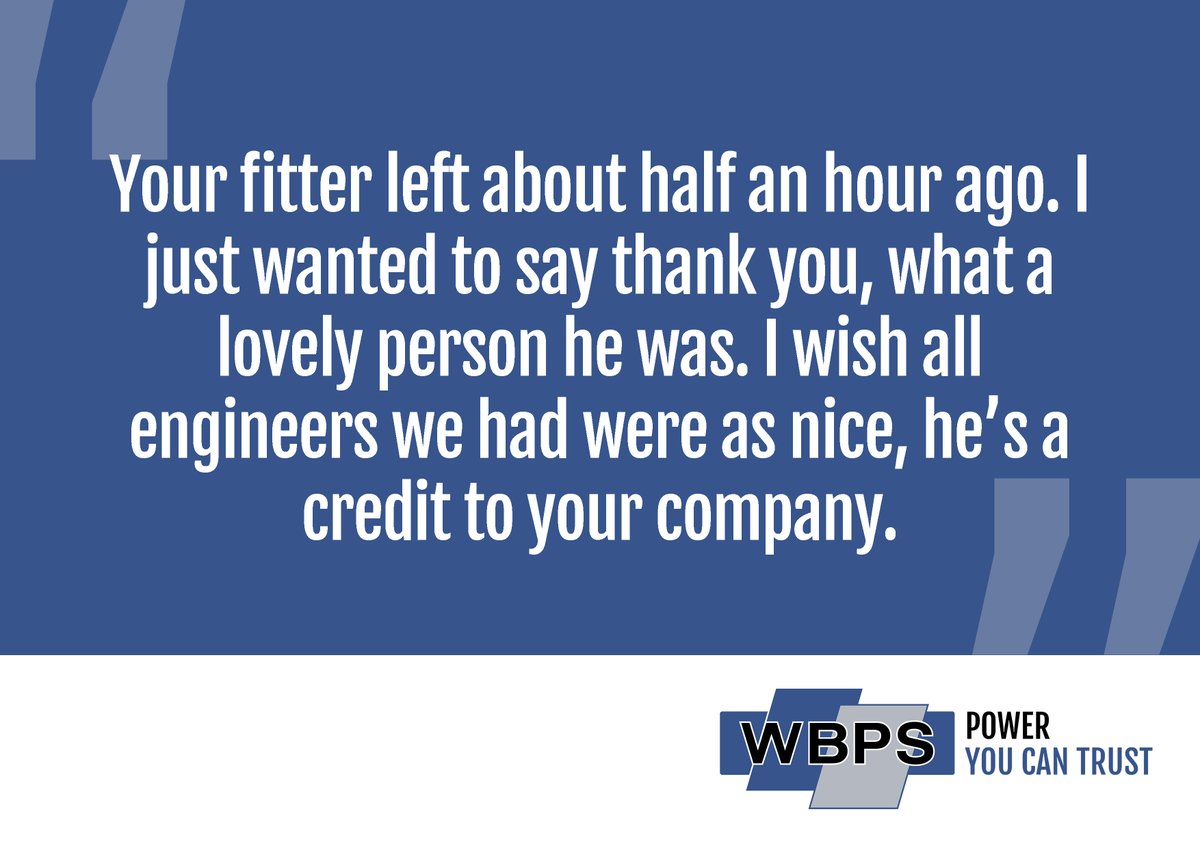 WBPSLTD's tweet photo. Some lovely feedback from an emergency breakdown we attended this morning. Well done to our service team!
#poweryoucantrust #tobethebest #generatormaintenance #generatorservice https://t.co/EJyWLKdApX