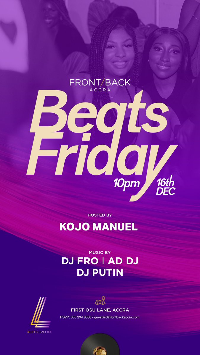 FrontBackAccra's tweet photo. #BeatsFriday Tonight W/ @KojoManuel @djputingh @RealDJFro &amp; @addjmusic 💥💥Massive Linkup ⚡️⚡️ #LetsLiveLife https://t.co/HYDPMdkzPd