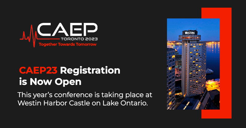 CAEPConference's tweet photo. It is on!!  We are excited to announce registration for #CAEP23 on the shores of Lake Ontario is NOW OPEN! https://t.co/vfiXTUpmKk @CAEP_Docs @TChanMD @patockaem @Dr_EmSim @DrJBryan https://t.co/9f2jxZdM4S
