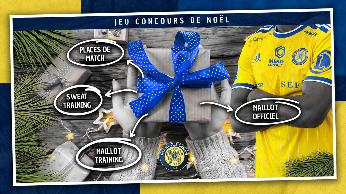 FCGueugnon_Off's tweet photo. 🎄🎅 𝗝𝗘𝗨 𝗖𝗢𝗡𝗖𝗢𝗨𝗥𝗦 𝗗𝗘 𝗡𝗢𝗘𝗟 🟡🔵
Tente de gagner l'un des 3 lots mis en jeu !

Pour jouer :
👍 Follow la page FC Gueugnon
💬 Mentionne 2 ami(e)s en commentaire
➡ RT

Jeu disponible sur nos pages Facebook, Instagram et Twitter.
Tirage au sort : Mercredi 21 Décembre https://t.co/uQtcrZuGqn