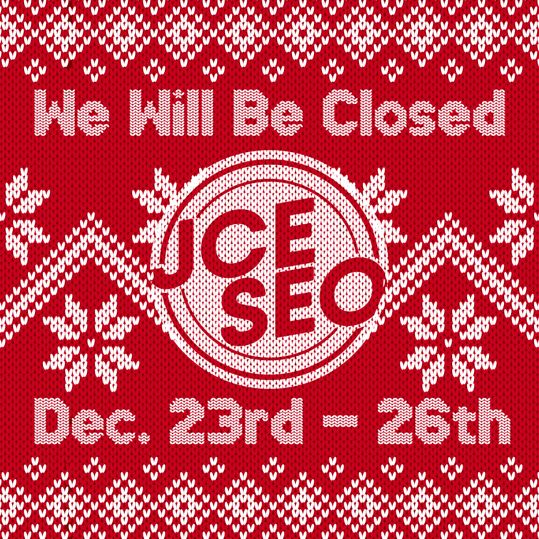JCESEOExpert's tweet photo. We will be closed Friday, December 23rd - Monday, December 26th
Happy Holidays!🎄 https://t.co/y5hupIbo7e