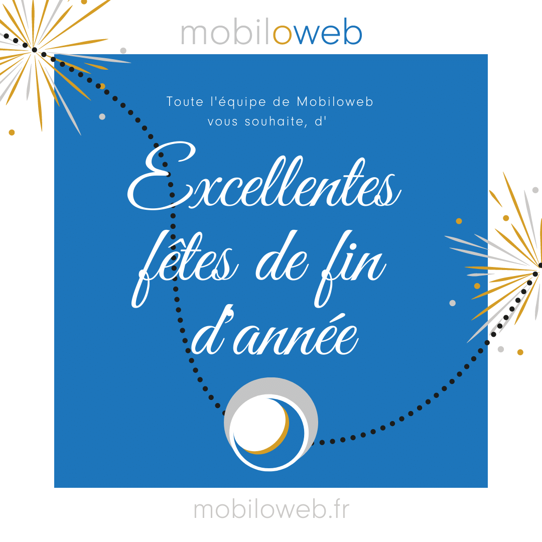 Mobiloweb's tweet photo. Toute l'équipe de Mobiloweb, vous souhaite d'excellentes fêtes de fin d'année. Notre agence sera fermée du 26 au 30 Décembre. On se retrouvera le 2 Janvier 2023 avec des souhaits et des vœux pour une nouvelle, meilleure et belle année 2023. https://t.co/R0Yhh1ItwU https://t.co/oeYkLN87ng